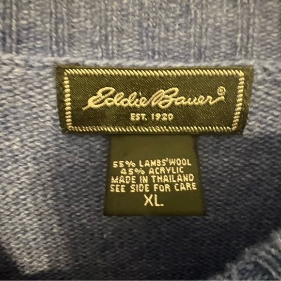 Eddie Bauer Sweater Mens XL Blue Lambswool Crew Neck Lightweight SmartFabric - Picture 3 of 5